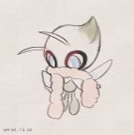  blue_eyes bright_pupils celebi commentary_request dated leels looking_down no_humans pink_scarf pokemon pokemon_(creature) scarf solo white_pupils 