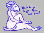  anthro big_butt bovid bovid_horn butt caprine caprine_horn ears_back flaccid genitals hooves horn looking_at_viewer male mammal nub_tail penis pivoted_ears presenting raised_leg ram_horn short_tail sketch solo statiik statiik_derg tail_nub 