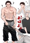  2boys :d ? areolae blush boxers brown_eyes brown_hair bulge buzz_cut clothes_pull golden_kamuy grey_hair grey_male_underwear highres male_focus male_underwear multiple_boys multiple_views navel nipples pants pants_pull pectorals pulled_by_another scar scar_on_cheek scar_on_chest scar_on_face scar_on_mouth scar_on_nose shiraishi_yoshitake short_hair sideburns smile spiked_hair sugimoto_saichi ton_(ton19130318) toned toned_male topless_male translation_request underwear very_short_hair yaoi 