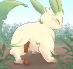  3sthrees anus blush bodily_fluids butt crouching eeveelution eyes_closed feces female feral genitals hi_res leafeon nintendo outside pok&eacute;mon pok&eacute;mon_(species) pooping pussy raised_tail rear_view scat solo straining sweat video_games 