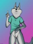  2021 absurd_res anthro bottomless canid canine canis clothed clothing female genitals hi_res illumination_entertainment mammal patecko porsha_crystal pussy shirt simple_background sing_(movie) solo topwear wolf 