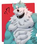  abs absurd_res anthro biceps blue_body blue_fur brand_new_animal canid canine canis collar countershade_face countershade_torso countershading dnsharf fur hand_on_leg hand_on_thigh hi_res looking_at_viewer male mammal multicolored_body multicolored_fur muscular muscular_arms muscular_male neck_tuft nipples nude pecs shirou_ogami simple_background solo studio_trigger triceps tuft two_tone_body two_tone_fur white_body white_countershading white_fur white_inner_ear wolf 
