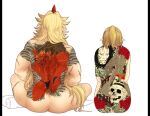  2girls ass back back_tattoo blonde_hair commentary_request completely_nude from_behind full-body_tattoo full_body grappler_baki horns hoshiguma_yuugi irezumi long_hair medium_hair messy_hair mizuhashi_parsee multiple_girls muscular muscular_female neko_majin nude oni pointy_ears scar short_ponytail simple_background single_horn sitting skull skull_tattoo snake snake_tattoo tattoo touhou 