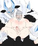  abs balls black_body duo facial_hair frostarm_lawachurl fur genitals genshin_impact hi_res human humanoid lawachurl male male/male male_penetrated male_penetrating male_penetrating_male mammal mane muscular muscular_male nipples on_bottom on_top orban_(genshin_impact) pecs penetration penis reverse_cowgirl_position sex video_games white_body white_fur 