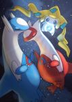  absurdres blue_eyes claws closed_eyes closed_mouth commentary_request glowing hatoro_kuroyoshi highres holding jirachi latias latios no_humans own_hands_together pokemon pokemon_(creature) smile 