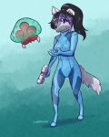  2021 5_fingers anthro black_hair breasts canid canine canis clothed clothing digital_media_(artwork) domestic_dog eyebrows eyelashes female fingers fur grey_body grey_fur hair mammal smile solo standing unimpressive 