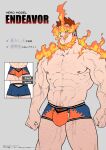  1boy abs arm_hair bara beard blue_eyes boku_no_hero_academia chest_hair closed_mouth endeavor_(boku_no_hero_academia) facial_hair fire highres large_pectorals looking_at_viewer male_focus male_pubic_hair mature_male muscular muscular_male navel pain-lucky777 pectorals pubic_hair red_hair scar scar_across_eye scar_on_face short_hair sideburns solo spiked_hair stubble thighs veins veiny_arms veiny_thighs 