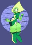  2021 abstract_background absurd_res anthro asymmetrical_clothing blonde_hair butt cartoon_network clothing dated female gem_(species) green_eyes hair hi_res leggings legwear leotard lipstick makeup peridot_(steven_universe) rear_view signature smile solo steven_universe wayesh 