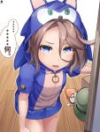  1girl absurdres animal_hood blue_eyes character_doll cosplay green_eyes hibiki_(zerocodo) highres hood hoodie narita_taishin_(umamusume) parappa parappa_the_rapper solo sonic_the_hedgehog sonic_the_hedgehog_(cosplay) umamusume 