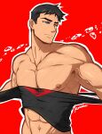  1boy abs absurdres bara black_hair black_shirt blue_eyes closed_mouth highres kon-el kuroshinki large_pectorals male_focus muscular muscular_male navel nipples pectorals shirt short_hair simple_background solo superboy torn_clothes torn_shirt upper_body veins veiny_arms young_justice 