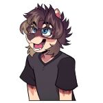  alpha_channel anthro blue_eyes brown_body brown_fur brown_hair canid canine canis clothed clothing domestic_dog eyewear fur glasses hair happy male mammal open_mouth open_smile roanoak shiba_inu shirt smile solo spitz telegram_stickers terry_(roanoak) topwear 