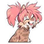  anthro avery_(roanoak) brown_body brown_fur cheek_tuft clothed clothing eyes_closed facial_tuft felid feline fur hair happy lynx male mammal nude pink_hair pink_nose roanoak solo spots telegram_stickers tuft white_body white_fur 