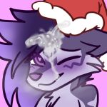  &lt;3 &lt;3_eyes anthro bodily_fluids canid canine canis christmas christmas_clothing christmas_headwear clothing cum cum_on_face cute_expression cute_eyes domestic_dog female fur genital_fluids gradient_hair hair hat headgear headwear holidays husky kiwifox_(artist) low_res mammal nordic_sled_dog purple_body purple_eyes purple_fur purple_hair santa_hat simple_background smile spitz steam violet_nightsky 