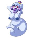  alpha_channel big_breasts blue_body blue_hair blush boo_(mario) breasts crown digital_media_(artwork) ear_piercing ear_ring eyeshadow fangs female gem genitals ghost hair hi_res humanoid jewelry lipstick looking_at_viewer makeup mario_bros mature_female necklace nintendo nipples not_furry nude open_mouth pearl_(gem) pearl_necklace piercing pussy queen royalty simple_background slightly_chubby smile solo spirit thick_thighs tongue tongue_out transparent_background video_games yoshimister 
