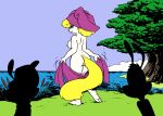  2021 animaniacs anonymous_colorist anthro butt colored digital_coloring eric_schwartz female fur genitals group hair holding_object holding_towel lake looking_at_another looking_back male mammal minerva_mink mink mustelid musteline nipples nude outside plant pussy silhouette solo_focus standing towel towel_on_head tree true_musteline wakko_warner warner_brothers water yakko_warner 