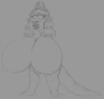  2_toes amphibia_(series) amphibian anthro big_breasts breasts collarbone disney eyelashes feet female hair half-closed_eyes huge_breasts hyper hyper_breasts lady_olivia long_tail monochrome narrowed_eyes nipples non-mammal_breasts salamander_(amphibian) sbshouseofpancakes standing toes 