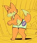  anthro blush canid canine chest_tuft clothed clothing dipstick_tail fox head_tuft leaning leaning_forward male mammal markings multicolored_body nasa orange_body planet shadow solo space squishy_(artist) tail_markings tobi_(squishy) tuft two_tone_body underwear underwear_only wavy_mouth yellow_body 