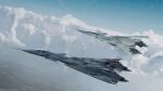  absurdres aircraft airplane canards cloud commentary contrail english_commentary english_text fighter_jet fleet flying highres jet military military_vehicle original pilot realistic science_fiction signature sky thrusters uzuki_(artist) 