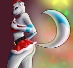  anthro bottomwear breast_grab breasts butt canid canine canis christmas christmas_clothing christmas_headwear clothed clothing female hand_on_breast harley_(sp3aker) hat headgear headwear holidays mammal miniskirt santa_hat skimpy skirt smile solo sp3aker wolf 