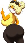  anthro big_butt blonde_hair bottom_heavy bottomwear breasts butt clothing conker&#039;s_bad_fur_day eyewear eyewear_on_head female fur hair looking_at_viewer mammal mature_female mother orange_body orange_fur pants parent purple_eyes rareware rodent sciurid smile solo sunglasses sunglasses_on_head video_games zaviel 