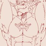  abs another_eidos_of_dragon_vein_r anthro armpit_hair barboros_(anothereidos_r) beard body_hair dragon facial_hair fangs grin hair hands_behind_head horn looking_at_viewer low_res male muscular muscular_anthro muscular_male nude pecs run_aki scalie smile solo 