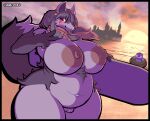  anthro areola belly big_belly blush chubby_female dawn_(ymbk) female floatie genitals hi_res mightyena navel nintendo nipples outie_navel overweight peachpunch11 piplup pok&eacute;mon pok&eacute;mon_(species) pussy red_eyes scarf slightly_chubby solo surfboard thick_thighs video_games 