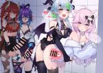  4girls absurdres ahoge animal_ear_fluff animal_ear_legwear animal_ears asymmetrical_legwear bandaid bandaid_on_nose bare_shoulders bent_over black_hair black_skirt blue_eyes blue_hair blush breasts bsapricot_(vtuber) cat_ear_legwear cat_ears cleavage closed_mouth clothed_sex commission cum eichan_(eichanidfi) erection futa_with_female futanari green_eyes green_hair hair_between_eyes hair_ornament heart highres horns huge_penis internal_cumshot large_breasts long_hair long_sleeves medium_breasts melody_(projektmelody) mismatched_legwear multiple_girls nyatasha_nyanners open_mouth penis pink_hair pointy_ears projektmelody purple_eyes purple_hair red_hair sex sex_from_behind sidelocks skeb_commission skirt speech_bubble spoken_heart standing standing_sex testicles thighhighs torn_clothes torn_legwear torso_grab virtual_youtuber vshojo white_legwear wings x-ray yellow_eyes 