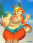  animal_crossing anthro areola audie_(animal_crossing) big_breasts blonde_hair breasts female fur hair hi_res huge_breasts negullust nintendo nipples orange_body orange_fur solo thick_thighs video_games 