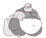  anthro belly belly_overhang big_belly bodily_fluids chubby_cheeks clothed clothing dewlap_(anatomy) domestic_cat double_chin felid feline felis fur greyscale hoodie kelpu_(artist) love_handles male mammal monochrome moobs morbidly_obese morbidly_obese_anthro morbidly_obese_male navel obese obese_anthro obese_male open_mouth overweight overweight_anthro overweight_male simple_background solo standing sweat sweatdrop thick_thighs topwear torn_clothing white_background wide_hips william_bolton 