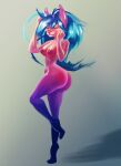  anthro blue_hair breasts butt domestic_cat felid feline felis female female/female hair hi_res mammal nipples nuxinara pink_nose purple_body purple_nipples solo 