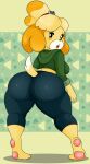  absurd_res animal_crossing anthro bell big_butt blush blush_stickers butt canid canine canis clothing domestic_dog female hi_res hoodie isabelle_(animal_crossing) looking_at_viewer looking_back mammal nintendo pawpads shih_tzu solo sonson-sensei thick_thighs tight_clothing tight_jeans topwear toy_dog video_games 