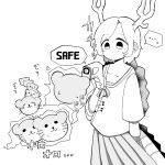  1girl absurdres antlers dragon_girl dragon_horns dragon_tail english_text floating highres horns kicchou_yachie monochrome otter_spirit_(touhou) short_hair short_sleeves skirt spirit sweat tail takeyasu510 thermometer touhou turtle_shell 