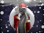  2021 anthro black_nose capybara caviid christmas christmas_clothing cigar clothed clothing digital_drawing_(artwork) digital_media_(artwork) entropy_(mobiusei) eye_patch eyeshadow eyewear facial_piercing fur gloves gold_(metal) gold_tooth grey_body grey_fur handwear hat headgear headwear hi_res holding_object holidays humanoid_hands looking_at_viewer makeup male mammal mature_anthro mature_male muscular muscular_male night nose_piercing nose_ring open_mouth outside piercing red_eyes rodent scar seiune septum_piercing shaded shirtless shirtless_male signature simple_background smile smoke smoking snow solo solo_focus standing teeth tongue tongue_out 