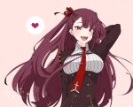  1girl bangs blazer citron80citron commentary eyebrows_visible_through_hair framed_breasts girls&#039;_frontline hair_ribbon half_updo heart jacket long_hair necktie one_side_up purple_hair red_eyes red_necktie red_neckwear red_ribbon ribbon signature solo spoken_heart wa2000_(girls&#039;_frontline) 