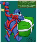  anthro bent_over big_butt blue_body butt christmas christmas_present female fizzy_pop_the_popplio gift hi_res holidays looking_at_viewer looking_back nintendo pok&eacute;mon pok&eacute;mon_(species) popplio raised_tail rear_view ribbons sexybigears69 solo tag text utt video_games 