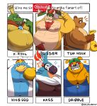  animal_crossing anthro avian belly big_belly bird blue_body blue_clothing blue_feathers bowser breath_of_the_wild brown_body brown_fur canid canine canis clothed clothing crocodile crocodilian crocodylid crown domestic_dog donkey_kong_(series) dribble_(warioware) feathers fur green_body group hair hi_res horn kass_(tloz) king_dedede king_k._rool kirby_(series) koopa kremling male mammal mario_bros meme moobs nintendo nipples penguin raccoon_dog red_hair reptile rito scalie shell six_fanarts_challenge spiked_shell spikes spikes_(anatomy) splashburr tanuki the_legend_of_zelda tom_nook_(animal_crossing) topless video_games 
