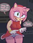  accessory amy_rose anthro blush bottomwear breasts clothed clothing clothing_lift digital_media_(artwork) dress dress_lift english_text eulipotyphlan female flirting fur gloves green_eyes hair hair_accessory hand_gesture handwear hedgehog hi_res looking_at_viewer loshon mammal nervous open_mouth panties prison sega skirt skirt_lift smile solo sonic_the_hedgehog sonic_the_hedgehog_(series) text thick_thighs topwear underwear unseen_character video_games 