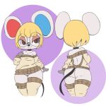  1:1 anthro blue_inner_ear clothed clothing eyewear female glasses hi_res legwear looking_at_viewer mammal mouse murid murine off_shoulder open_back_sweater panties petri_(animal_crossing) rear_view red_inner_ear rodent solo stockings sweater thick_thighs topwear underwear vono wide_hips 