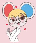  &lt;3 animal_crossing anthro blue_inner_ear blush breasts clothing coat eyewear female glasses half-length_portrait hi_res lab_coat looking_at_viewer mammal mouse murid murine nintendo nipples open_mouth petri_(animal_crossing) portrait red_inner_ear rodent solo topwear video_games vono 