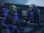  alien armor chellick desk dialogue duo eye_contact furniture garrus_vakarian hand_on_hip kasia88 leaning leaning_forward looking_at_another male mass_effect police standing turian video_games 