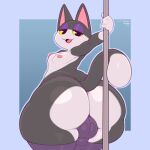  1:1 animal_crossing anthro big_butt butt clothed clothing dancing domestic_cat felid feline felis frumples huge_butt legwear mammal nintendo nipples pole pole_dancing punchy_(animal_crossing) stripper_pole thick_thighs thigh_highs thong topless underwear video_games 