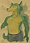  4_fingers absurd_res anthro beastars canid canine canis clothed clothing fingers fur hi_res legoshi_(beastars) male mammal simple_background solo tisenoc_ucroen topless topless_male traditional_media_(artwork) watermark wolf 