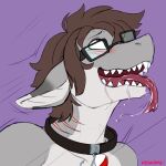  ahegao anthro blush collar eyewear fish gills glasses hair hi_res keishinkae looking_pleasured male marine reef_shark requiem_shark shark simple_background solo tongue tongue_out veskie whitetip_reef_shark 