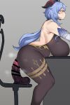  alternate_breast_size ass backless_outfit bare_shoulders bell black_bodysuit blue_hair blush bodice bodysuit breasts breasts_on_table censored chair chamchami cowbell curvy desk detached_sleeves dildo dildo_reveal eyebrows_visible_through_hair facing_to_the_side ganyu_(genshin_impact) genshin_impact goat_horns half-closed_eyes highres horns horse_dildo huge_breasts huge_dildo long_hair lying masturbation office_chair on_desk on_stomach on_table plump purple_eyes pussy_juice pussy_juice_trail raised_eyebrows sex_toy squatting table thick_eyebrows thick_thighs thighs vaginal 