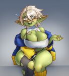  absurd_res big_breasts breasts cleavage clothed clothing female goblin green_body green_skin hi_res humanoid imaginaricide not_furry simple_background solo white_background 