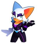  2021 anthro breasts chiropteran cleavage clothed clothing eyeshadow female fur hi_res jumpsuit lipstick makeup mammal purple_eyeshadow rouge_the_bat sega simple_background solo sonic_the_hedgehog_(series) wazzaldorp white_background white_body white_fur 