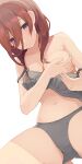  1girl blue_eyes blush bow bow_panties bra breasts brown_hair covering covering_one_breast go-toubun_no_hanayome hair_between_eyes highres hiroki_(yyqw7151) long_hair looking_at_viewer nakano_miku navel panties solo underwear undressing white_background 