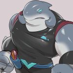  1:1 2021 3_fingers alien angry belt black_clothing blue_eyes bracelet clothed clothing digital_drawing_(artwork) digital_media_(artwork) disney fingers gantu grey_body grey_skin hi_res jewelry katabreak lilo_and_stitch male muscular muscular_male simple_background solo uniform 