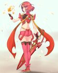  1girl aegis_sword_(xenoblade) agnus-dei bangs black_gloves breasts earrings fingerless_gloves gloves highres jewelry large_breasts pyra_(xenoblade) red_eyes red_hair red_legwear red_shorts short_hair short_shorts shorts solo swept_bangs sword thighhighs tiara weapon xenoblade_chronicles_(series) xenoblade_chronicles_2 