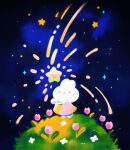  bunny dress flower glowing grass highres meyoco no_humans original pink_dress pink_flower sky star_(sky) starry_sky white_flower wide_shot 